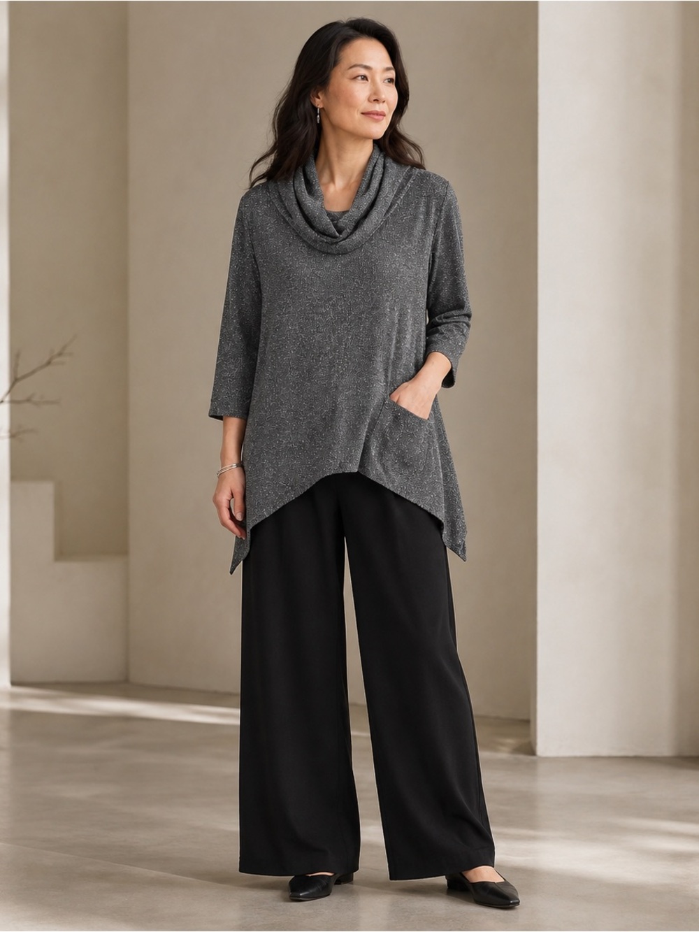 DAIRI FASHION 3/4 SLEEVE COWL NECK SWEATER OS ONE SIZE